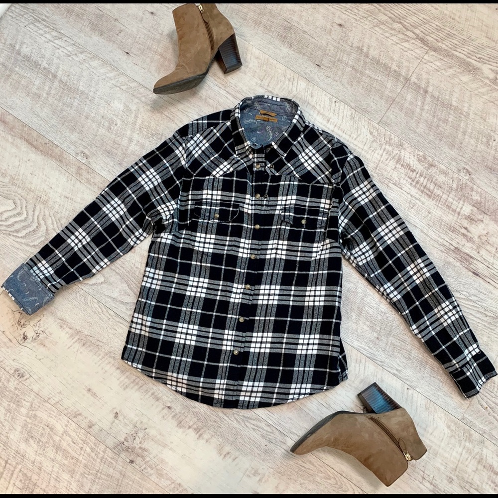 JACHS Girlfriend Plaid Flannel Button-Down, Sz M